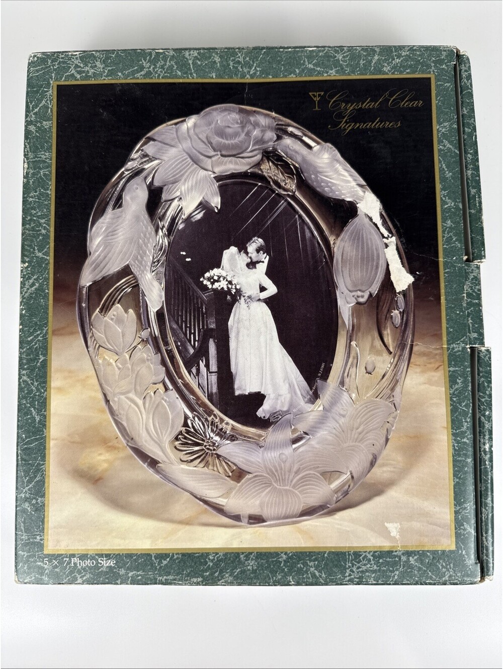 Vintage Crystal Clear Signatures Paradise Garden Oval 5x7 Photo Frame Boxed